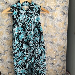 Michael Kors Blue & Black Button Up Sleeveless Collared Summer Dress Size 6